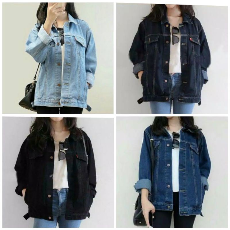 Jual Jaket Jeans Denim Wanita Cewek Oversize Jumbo Hitam Sandwash Big