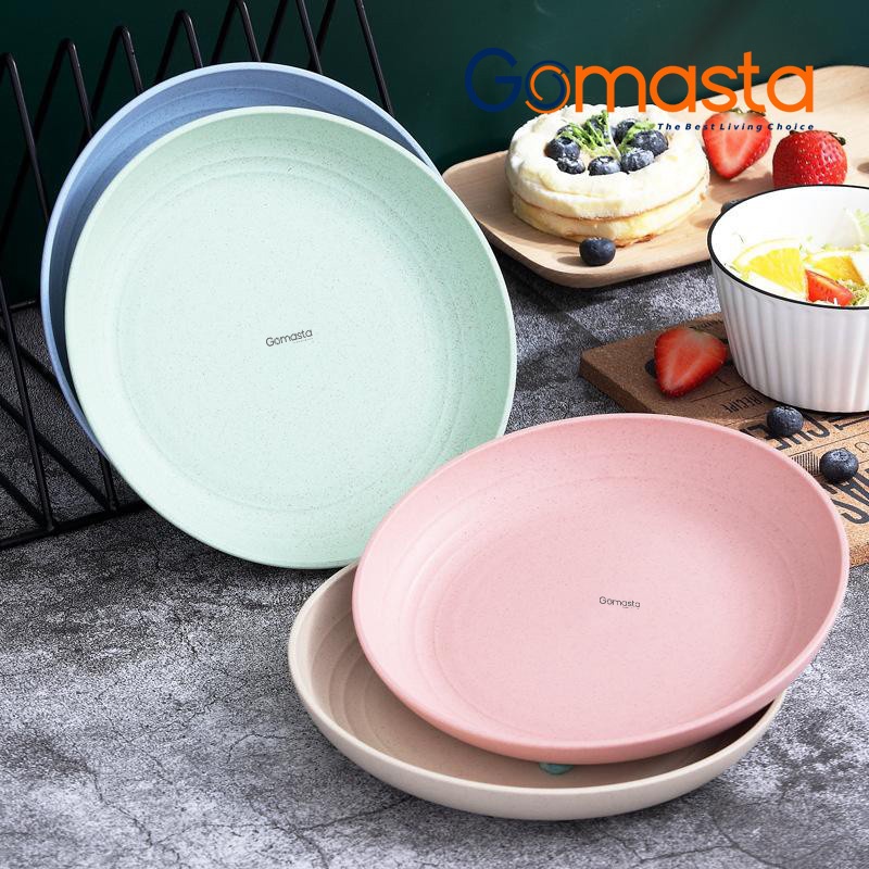 Gomasta GO-P01 Dinner Plate Piring Bulat 20x3.2cm Piring Makan Piring Bulat Wheat Straw Warna Warni-Pink