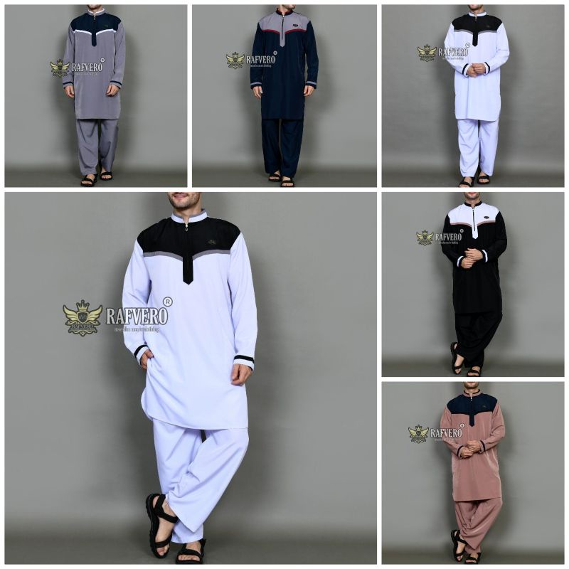 Rafvero Baju Gamis Setelan Pakistan Pria Dewasa Lengan Panjang Eldaffa