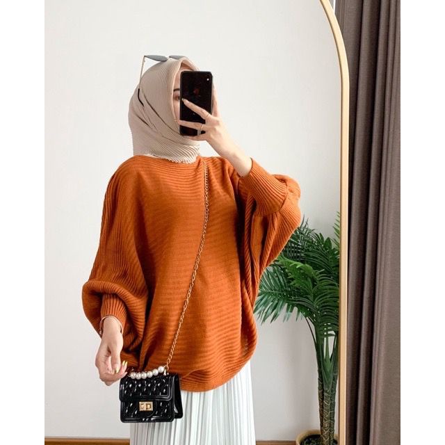 Tq88indonesia Fashion Baju Atasan Rajut Wanita / Rajut Barly Oversize Batwing / Baju Kalong / Pakaian Santai Cewek / Ootd Terbaru / Outfit Citayam