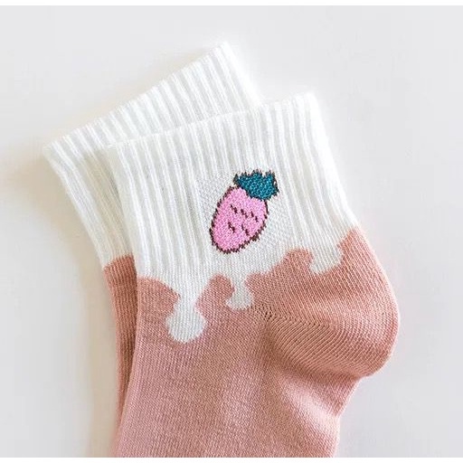 [littlecrab] Kaos Kaki Buah Warna Pastel Soft Lembut Kaos Kaki Lucu Simple Berkualitas Cute Fruit Banana Cherry Strawberry Women Socks Kaos Kaki Panjang High Quality Korean Style