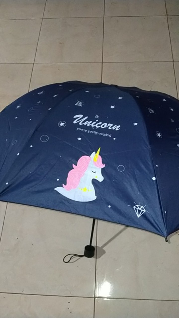 Jktumbrella / Payung Lipat 3 Unicorn / Lapis Uv Hitam / Full Print / Grc - 8630