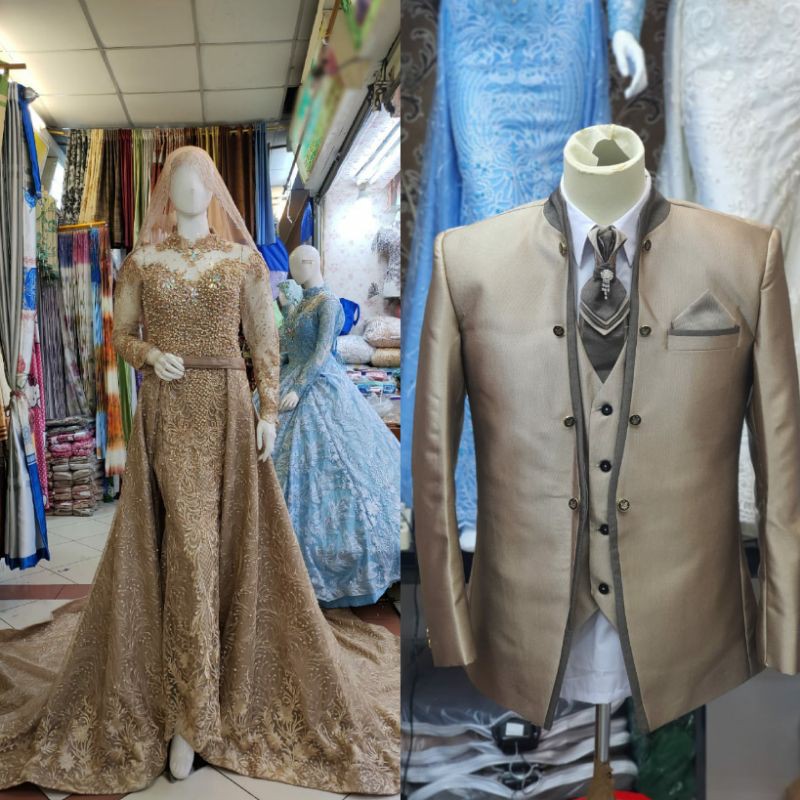 GAUN COUPLE PENGANTIN EKOR MEWAH//BAJU WEDDING MODERN//JAS