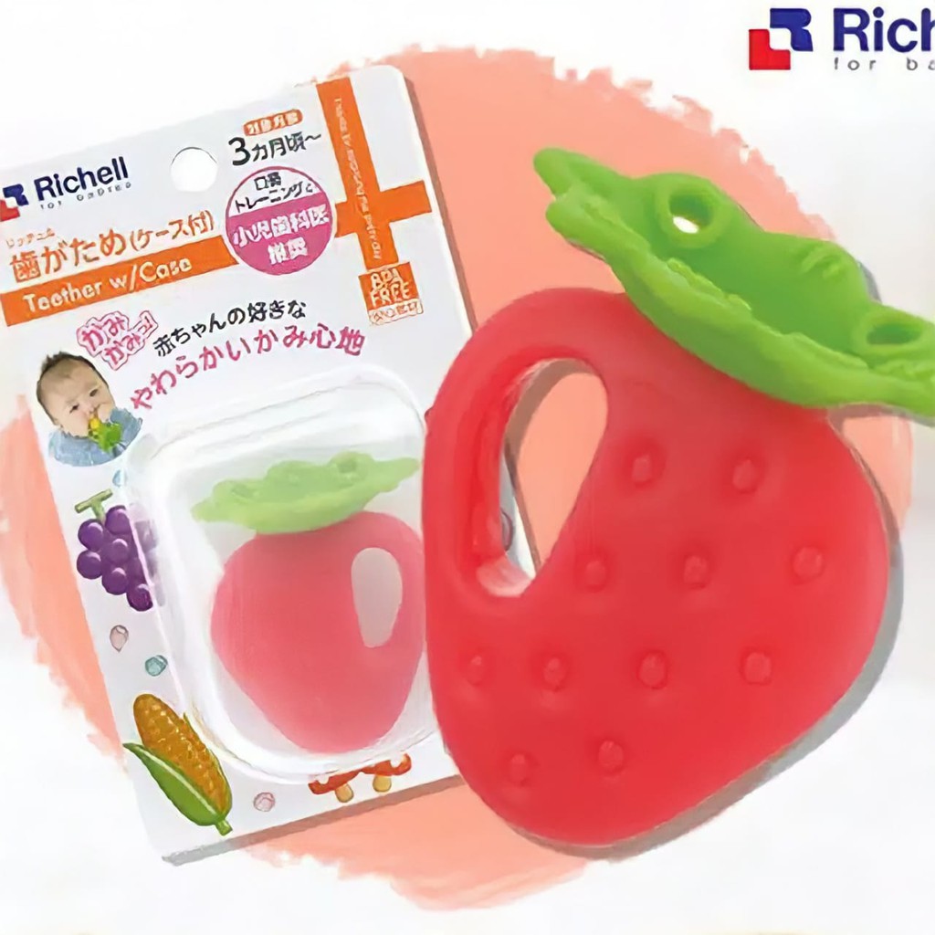 Richell Teether Strawberry With Case Gigitan Motif Stroberi - 22026