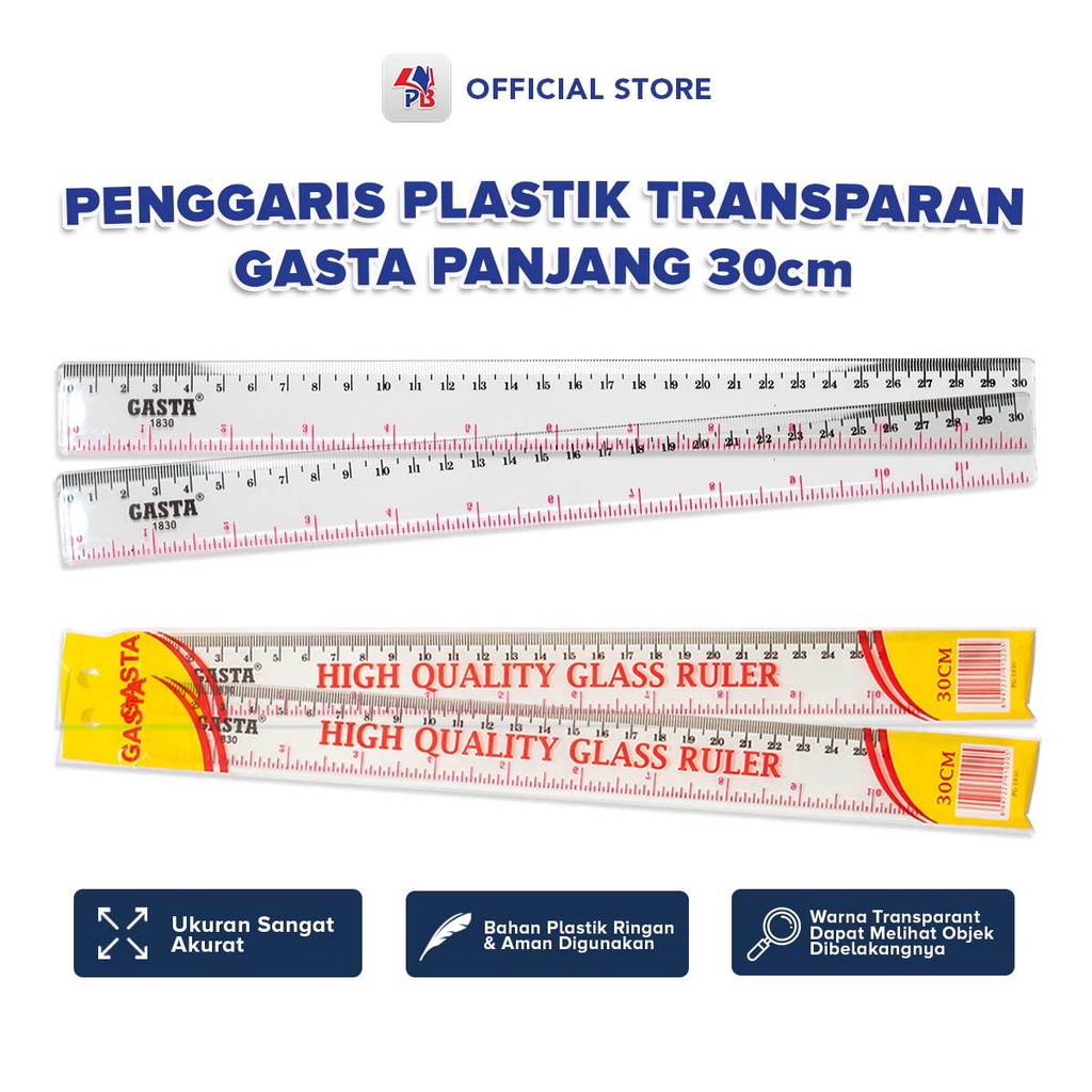 

Penggaris Plastik 30 Cm Transparan Merk Butterfly dan Gasta 1830 / PB EDUKASI ANAK - PBNB