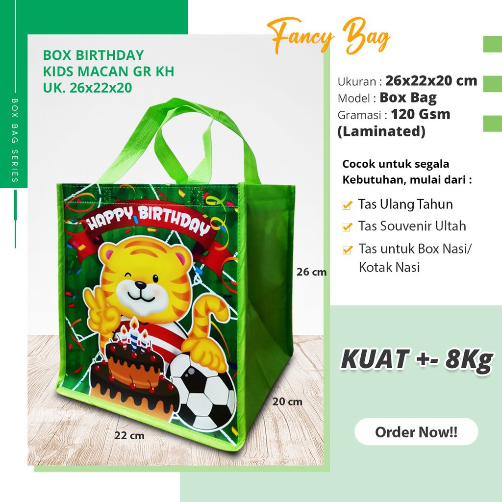 Goodie Bag Ulang Tahun Tas Ulang Tahun Anak Tas Bingkisan Ulang Tahun Anak Bento Laminasi 26X22X20-Macan