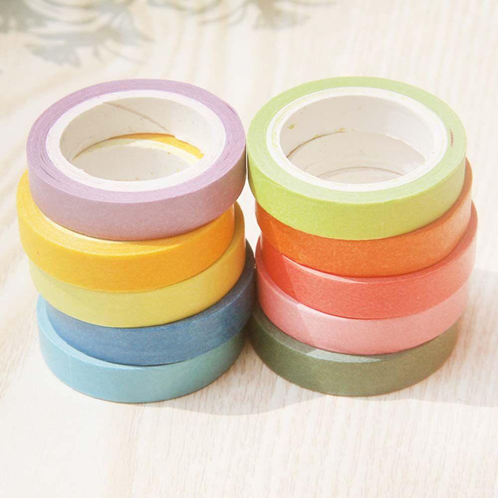 Agustina Set Tape Warna Solid Multi-Fungsi Dapat Di Sobek Gaya Jepang Tape Perekat Rekening Tangan Scrapbooking Stiker Alat Tulis Lengket