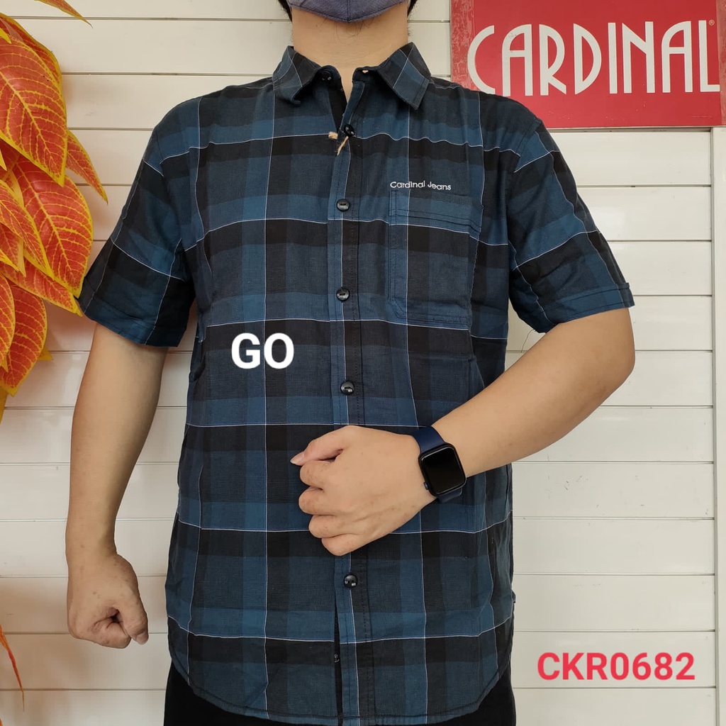 gof CARDINAL KEMEJA REGULAR Hem Pria Baju Cowok Pakaian Pria Lengan Pendek Kemeja Distro Original