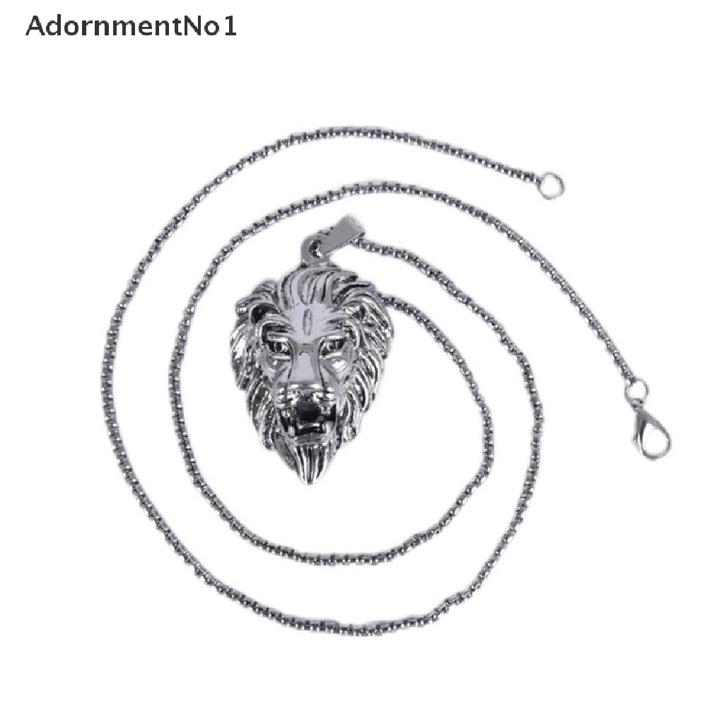 (AdornmentNo1) Kalung Rantai Liontin Kepala Singa Warna Silver Gaya Vintage / Punk Untuk Pria