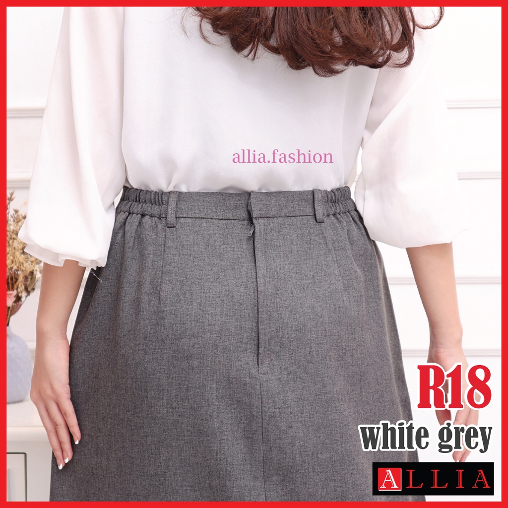 Rok A Line / ALLIA R18 White Grey M - 7L / Rok Payung Jumbo / Rok kerja Wanita