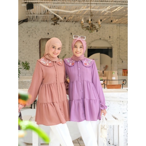 Ounadoutfit Chaca blouse wanita | atasan muslim cantik | kemeja wanita polos | blouse bordir bunga | atasan cringkle wanita | blouse korea