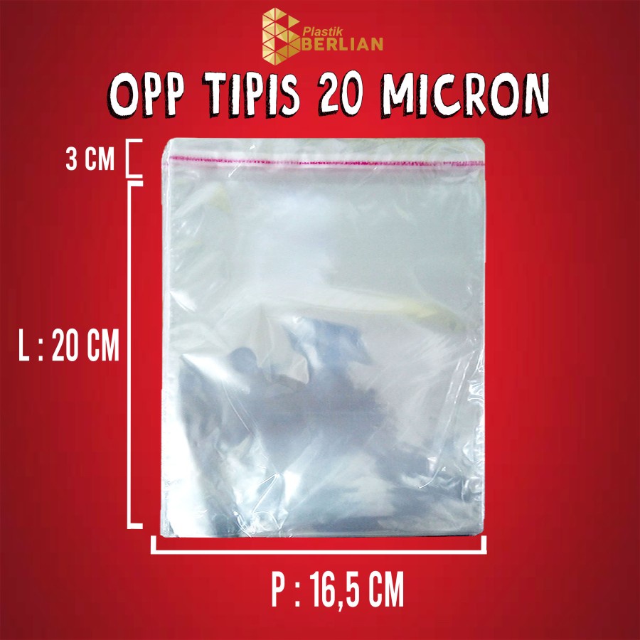 

16,5 x 20 cm Plastik OPP TIPIS (100 lbr) lem/seal