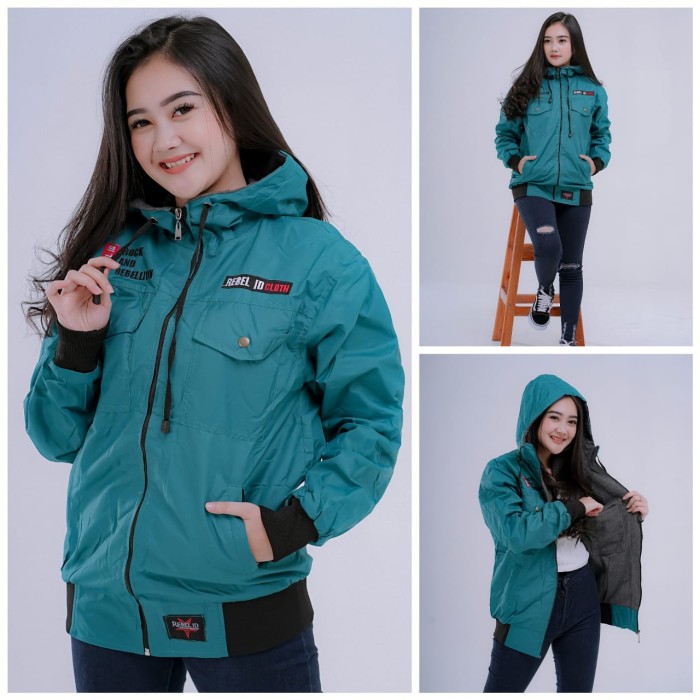 JAKET WANITA PARASUT CEWEK KOREA MOTOR JAKET BOMBER SEMI PARKA TERBARU - TOSKA