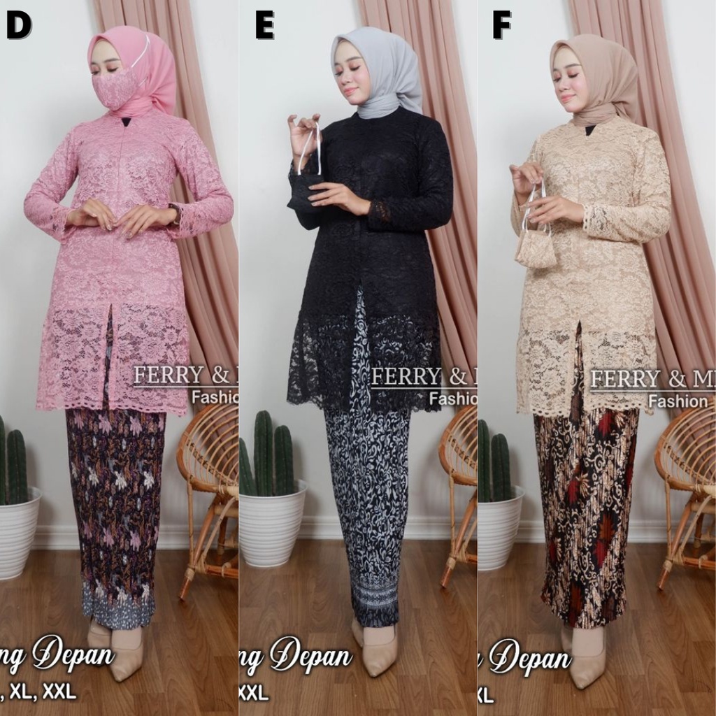 Setelan Kebaya Modern Tunik Brukat Seleting Depan / BUSUI Friendly Aneka Pilihan Warna