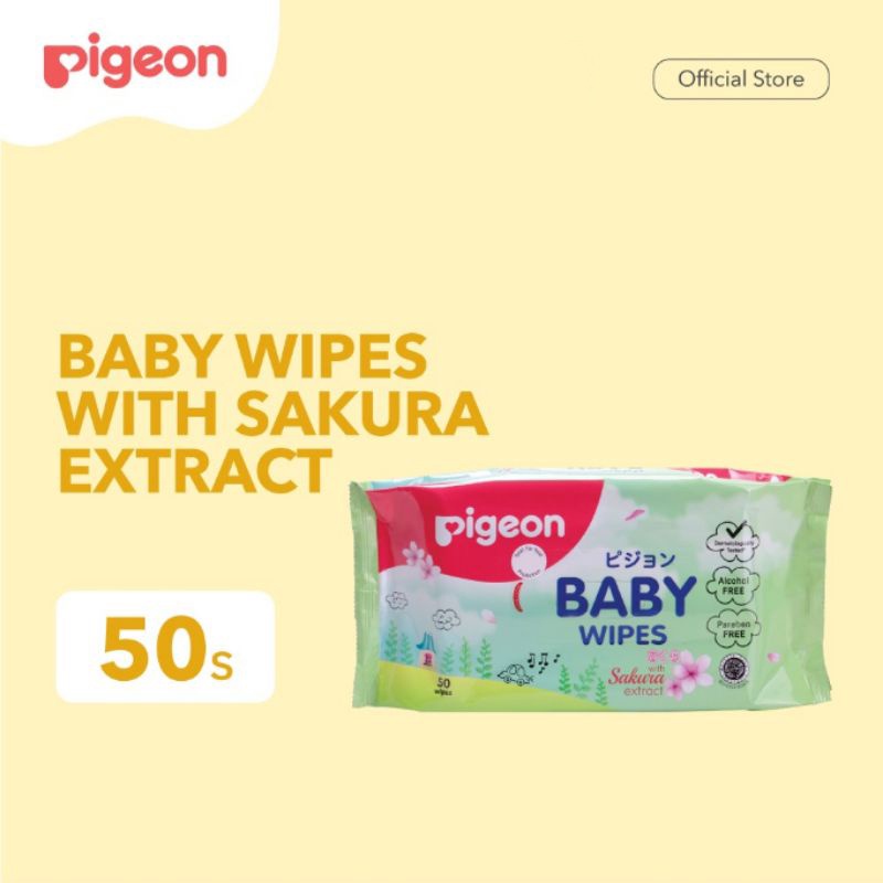 Pigeon Baby Wipes With Sakura Extract 50s - Tissue Tisu Basah Bayi Aman Untuk Tangan dan Wajah isi 50 Lembar