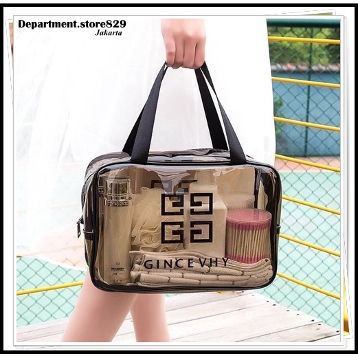 ♥DPS829♥T17 COD Tas Kosmetik Portable Model Transparan Bahan Plastik untuk Travel Anti Air