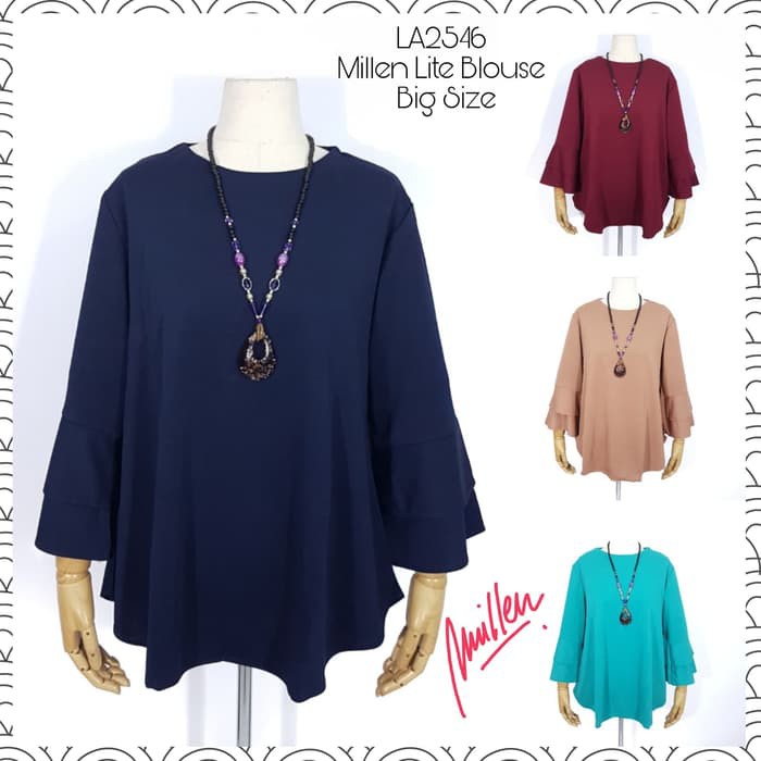Atasan Wanita - Blus Sifon - Blouse Wanita Atasan Blus Big Size Jumbo Polos Lengan Lonceng Stylish
