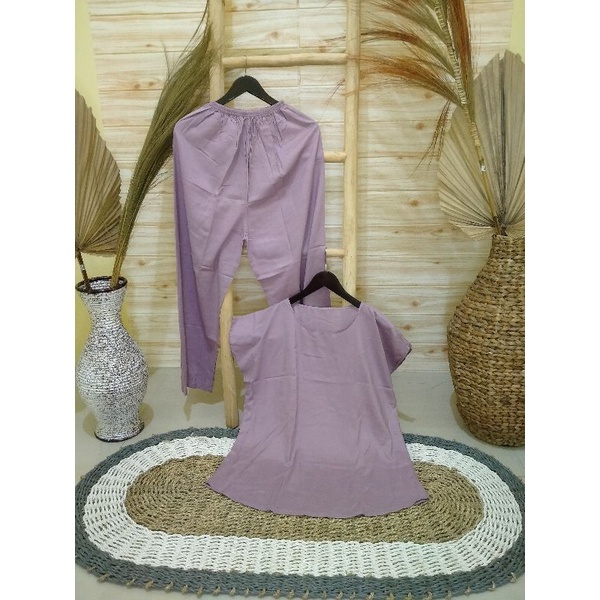 Set Pajamas  tangan pendek/pajamas polos katun rayon