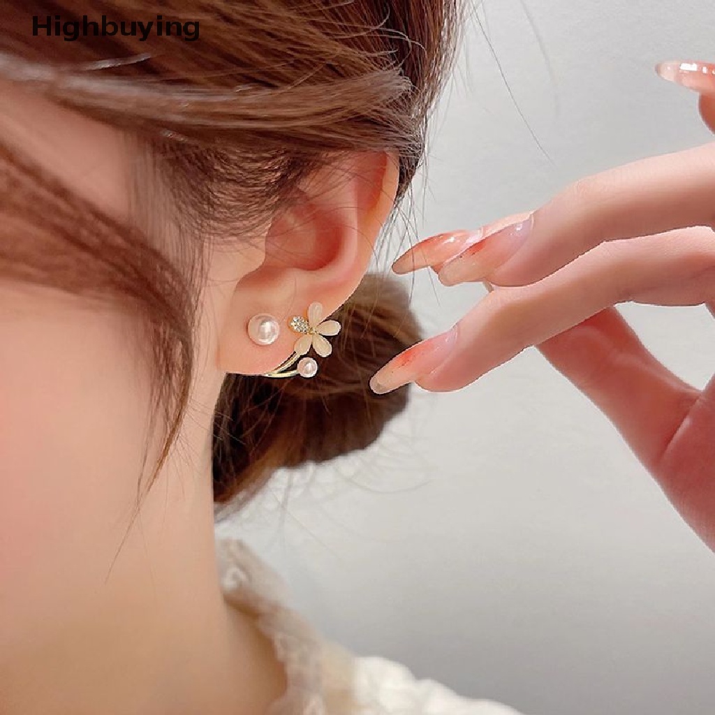 Hbid Anting Tusuk Metal Wanita Desain Bunga Hias Mutiara Untuk Musim Semipanas