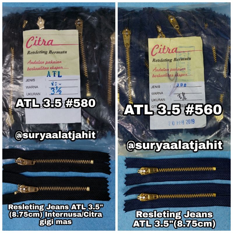 Resleting Jeans ATL 3.5in (8.75cm) INTERNUSA gigi mas rp.14.700/1lsn