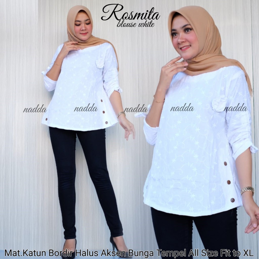 MAWAR BLOUSE ROSMITA KATUN PUTIH ORIGINAL KEKINIAN GBM