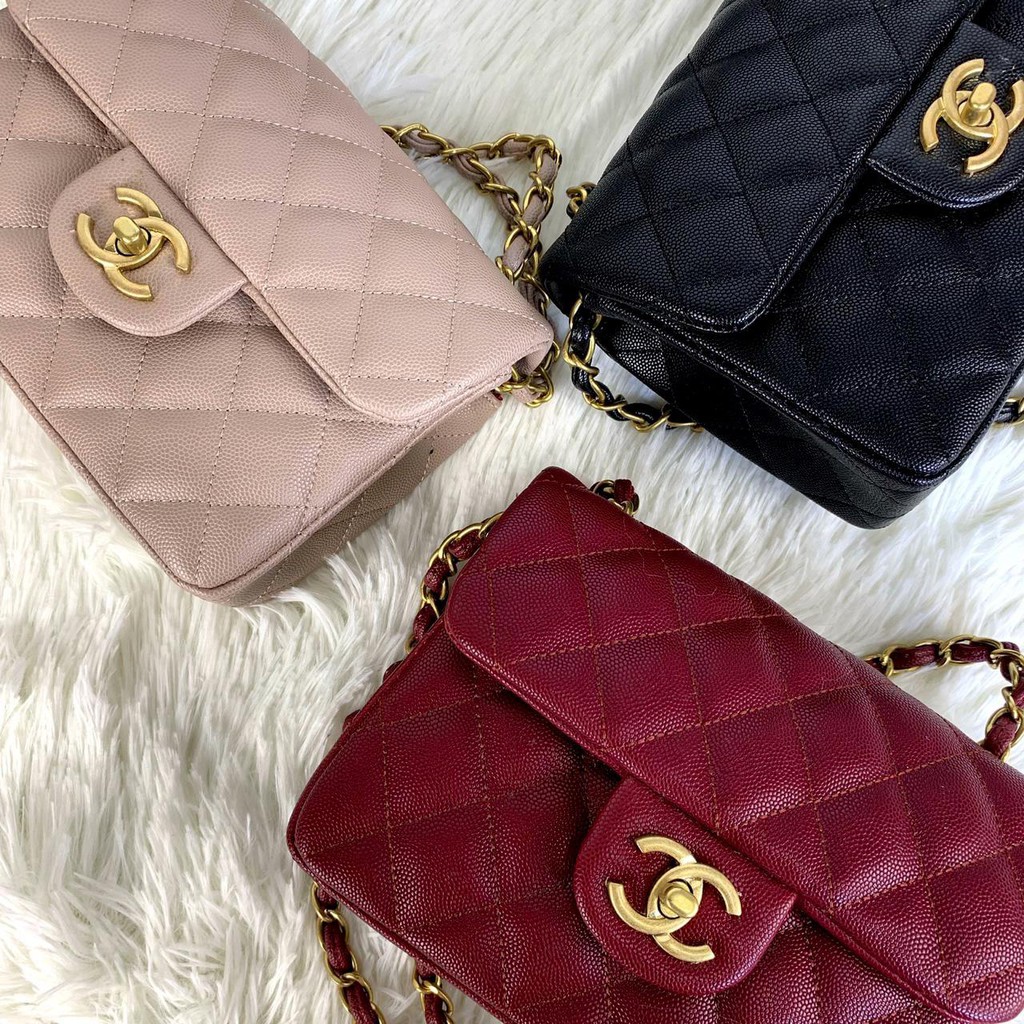 (Grosir Beli 2 Diskon 35k per item)Chanel Rectangular Flap Caviar Quilted Mini Bag SS19