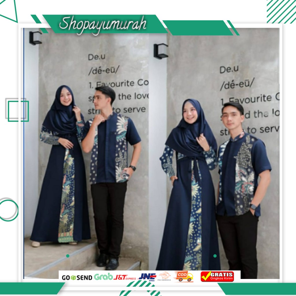 Gamis Couple Pasangan Muslim 2021 Trend Kekinian Terbaru Murah CP Aruna Batik Bahan Moscrepe