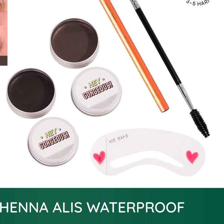 (FREE EMAS) HEY GORGEOUS Henna Alis Waterproof Hey Gorgeous Set Brow Halal Tahan 3-5 Hari Free Pensi