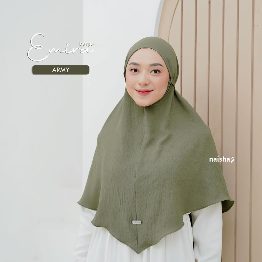 Naisha Official Emira Bergo Crinkle Airflow Jilbab Daily Kasual Muslimah Syari-Hijau Tua