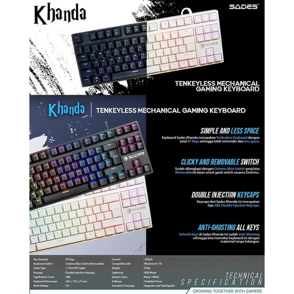 KEYBOARD GAMING MECHANICAL SADES KHANDA RGB TKL GAMING KEYBOARD ORIGINAL