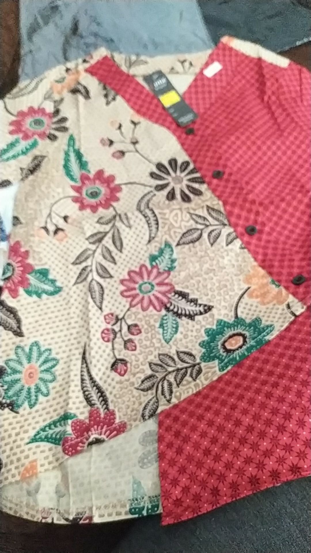 Blouse 249 Afa# Atasan Batik Wanita Asimetris Lengan Pendek Warna Merah Bahan Katun Stretch