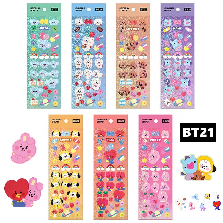 Stiker Transparan Motif Kartun KPOP BTS BT21 Anti Air Untuk Dekorasi Diary / Handphone DIY