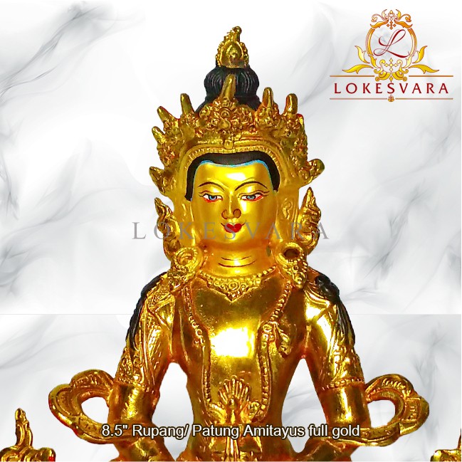 Patung Rupang Arca Logam Amitayus 8.5inch Full Gold