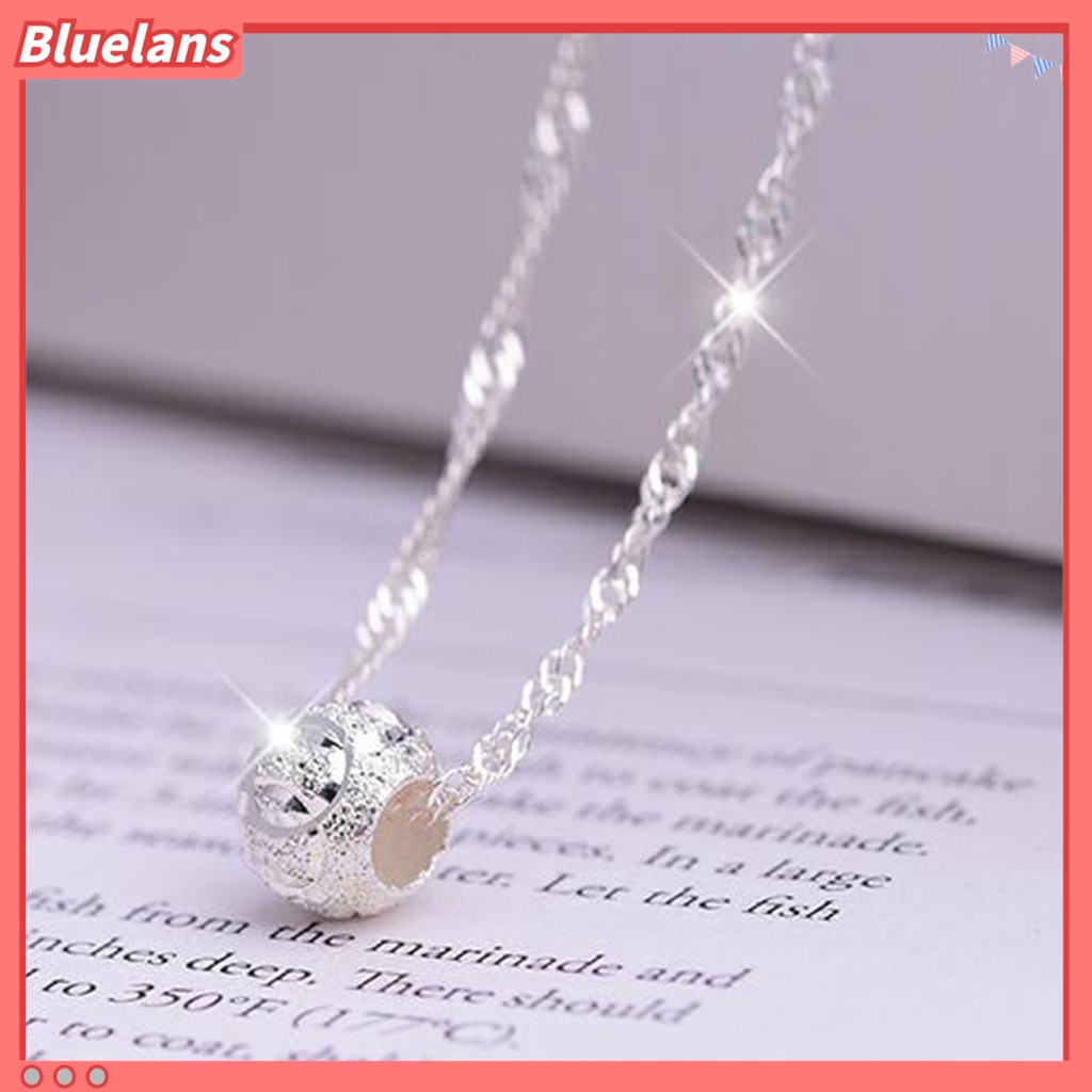 Bluelans Kalung Rantai Liontin Manik-Manik Gelombang Air Bahan Stainless Steel Warna Silver Untuk Wanita