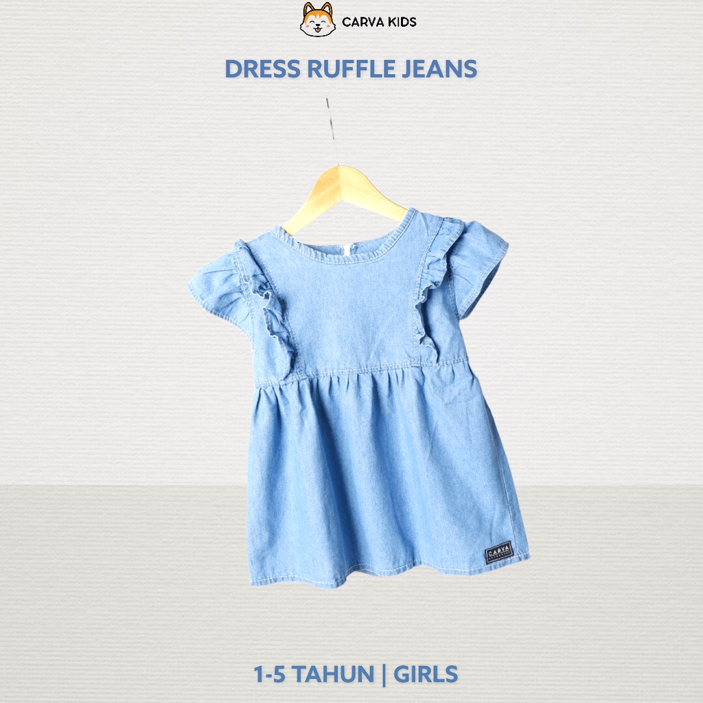 DRESS CARVA ANAK RUFFLE SOFT JEANS BAYI PEREMPUAN RAPUNZEL LUCU IMUT BEST SELLER TERMURAH