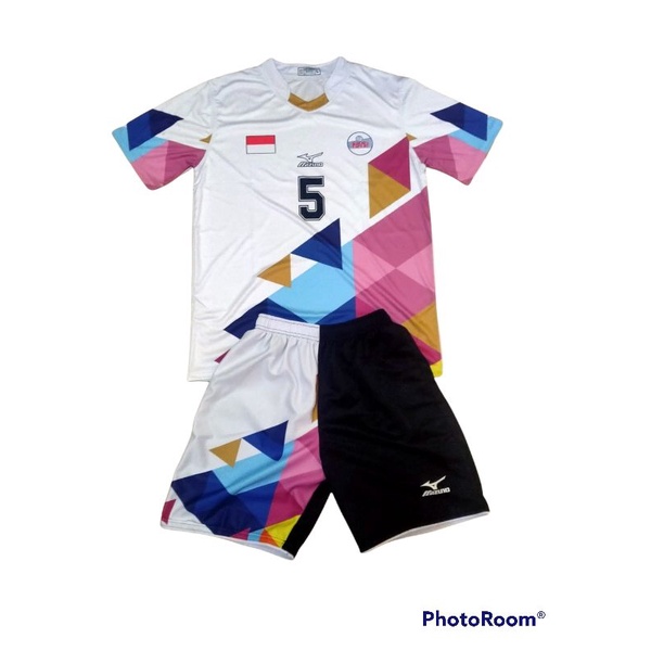 (BISA COD) Abstrak Putih Stelan baju volly kaos olahraga jersey bola voli printing