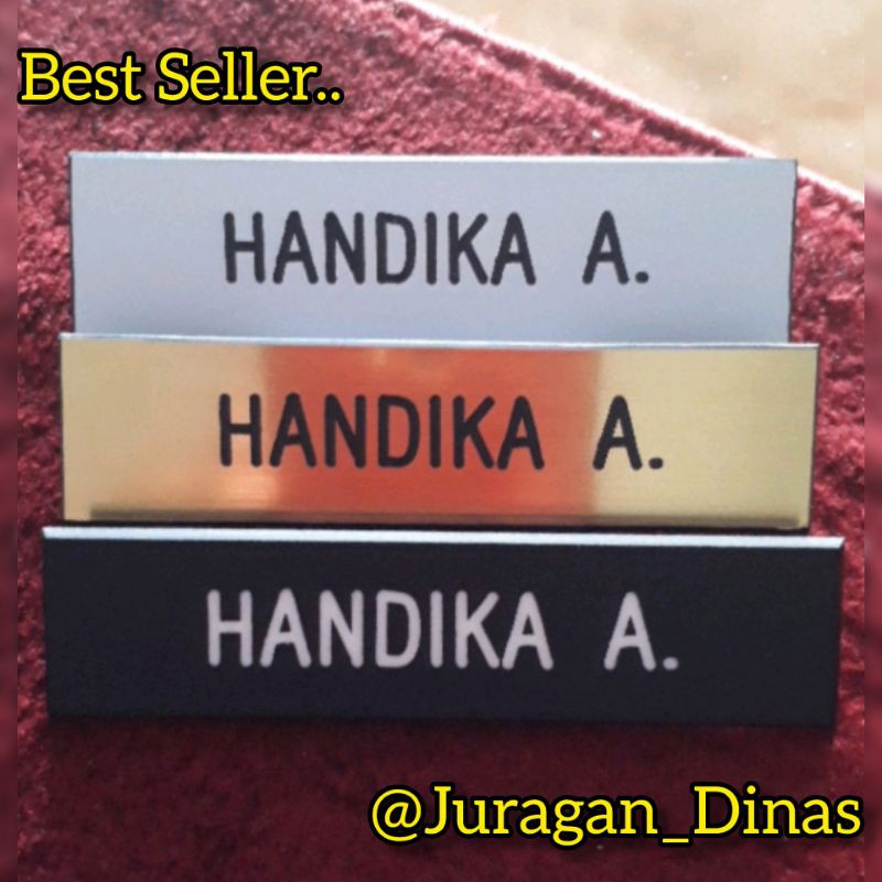 Nametag Papan Nama Dada PDH PNS Gravo Grafir Akrilik Acrilik Hitam Dove Gold Putih Peniti Magnet