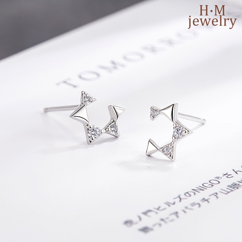 2022 Anting Tusuk Model Pentagram Terbuka Aksen Berlian Imitasi Untuk Wanita