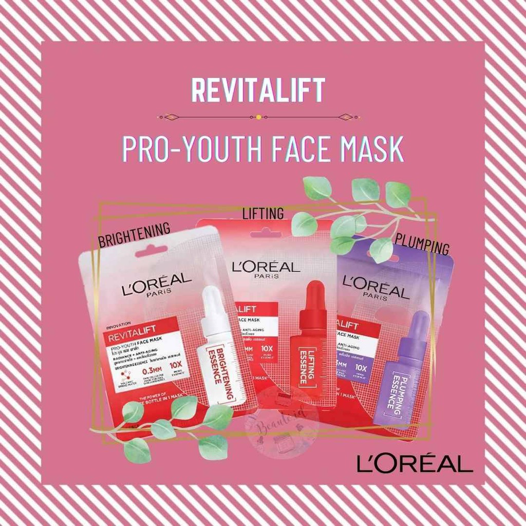 Loreal Revitalift Pro-Youth Face Mask Masker Wajah Loreal Radiance + Anti Aging Brightening Essence