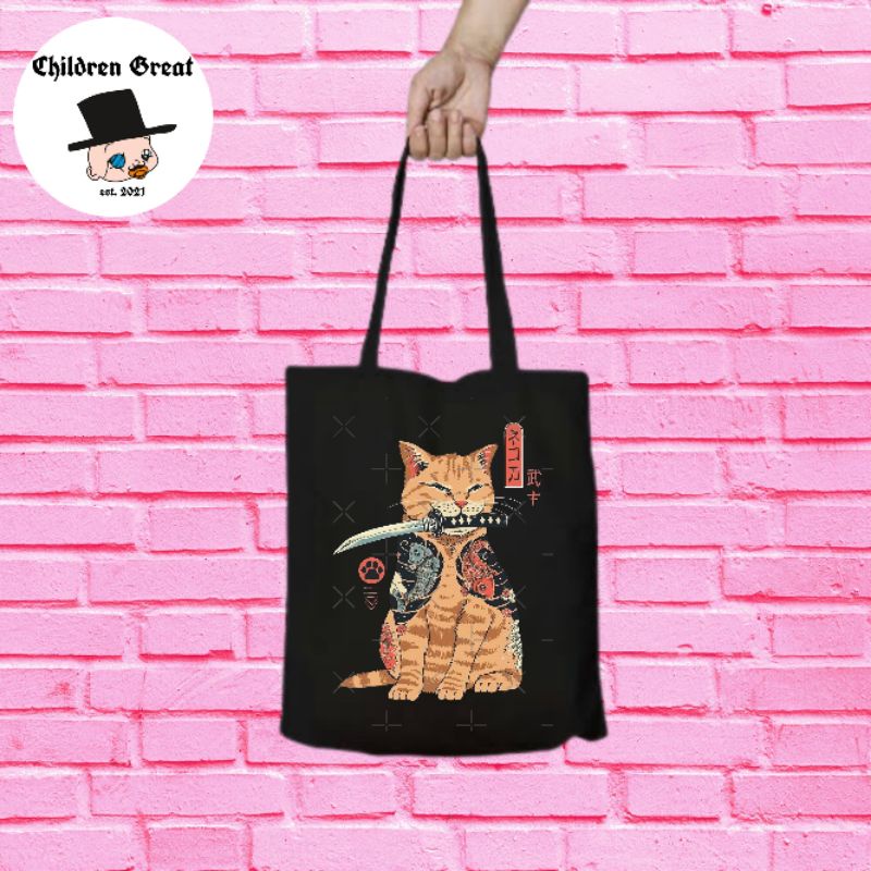 Tote bag ANIME cat samurai totebag resleting caracther / canvas / distro / totebag jinjing hitam pol