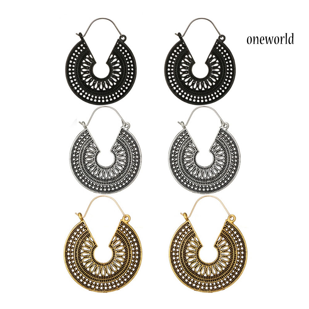 OW@ Women C Shape Hollow Hoop Earrings Vintage Party Club Pub Cocktail Jewelry Gift