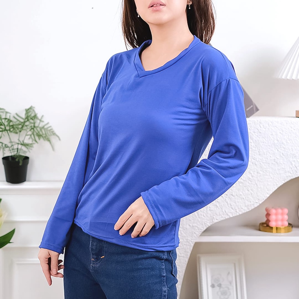 BEFAST - ZEC OOTD Wanita Kaos ACYE / Nabila Vlong SOFT SPANDEK / Kaos Lengan Panjang / Kaos Banyak Warna / Tshirt Leher V / Terlaris / Termurah / Kaos Casual Wanita