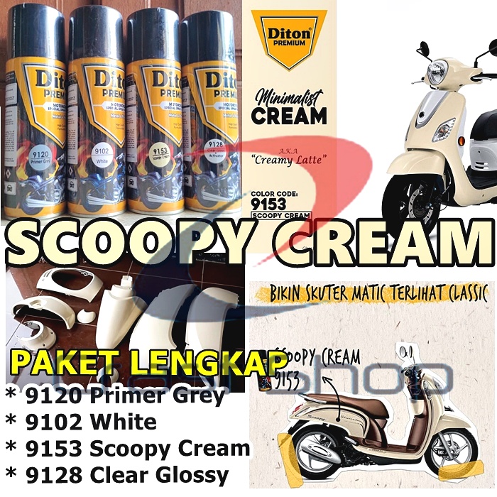 Paket Lengkap Cat Pilox Diton Premium 9153 Scoopy Cream warna Putih Krem 400cc aerosol pylox
