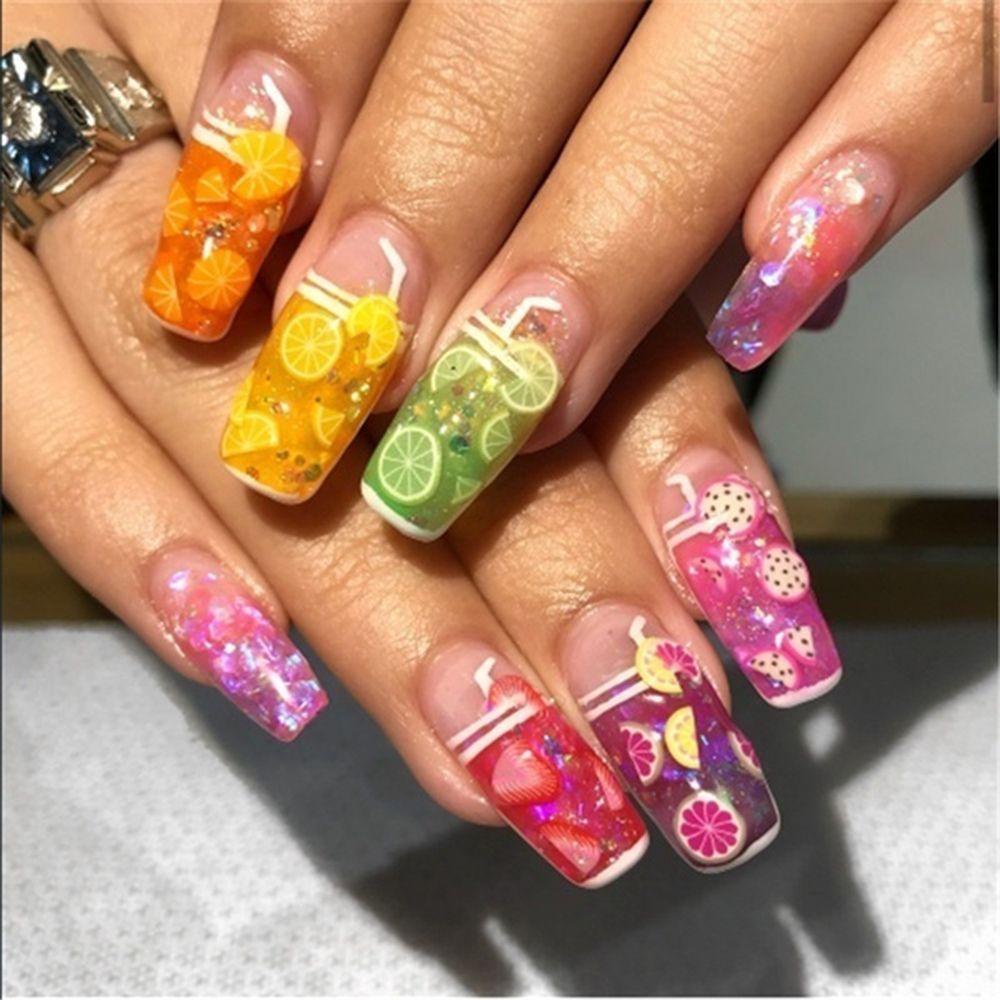 AUGUSTINA Agustin 3D Clay Fruit Slices Lemon Lembut Slime Membuat Wanita Manicure Decor Alpukat Perhiasan Kuku Sliders