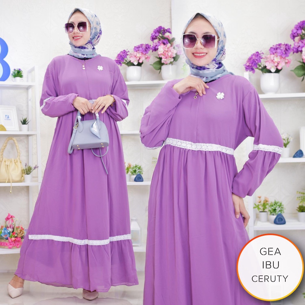 Gamis Couple Ibu Anak Ceruty Furing Renda Tangan Balon Gea