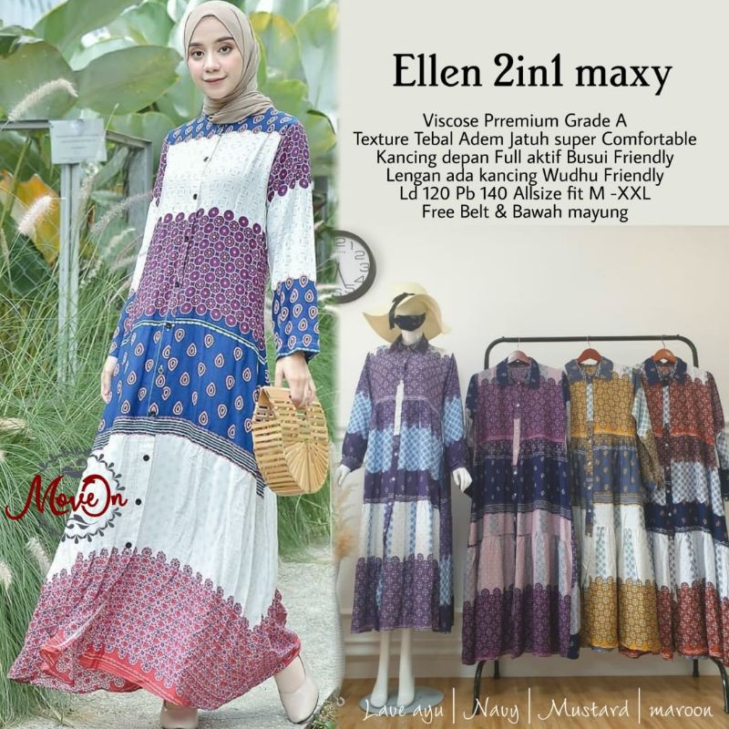  Baju  Gamis  Rayon Viscose Jumbo  XXL ELLEN MAXY 2in1 