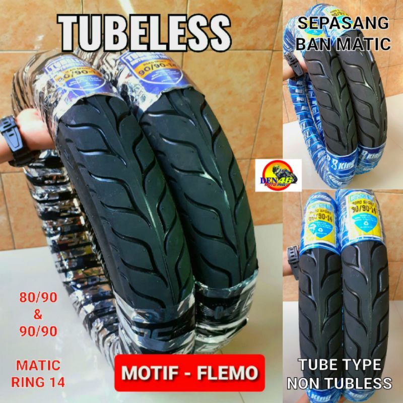 Terlaris Sepasang Ban Motor Matic Metik [ Motif Flemo ] 80/90 & 90/90 Ring 14 - Vario Beat Scoopy