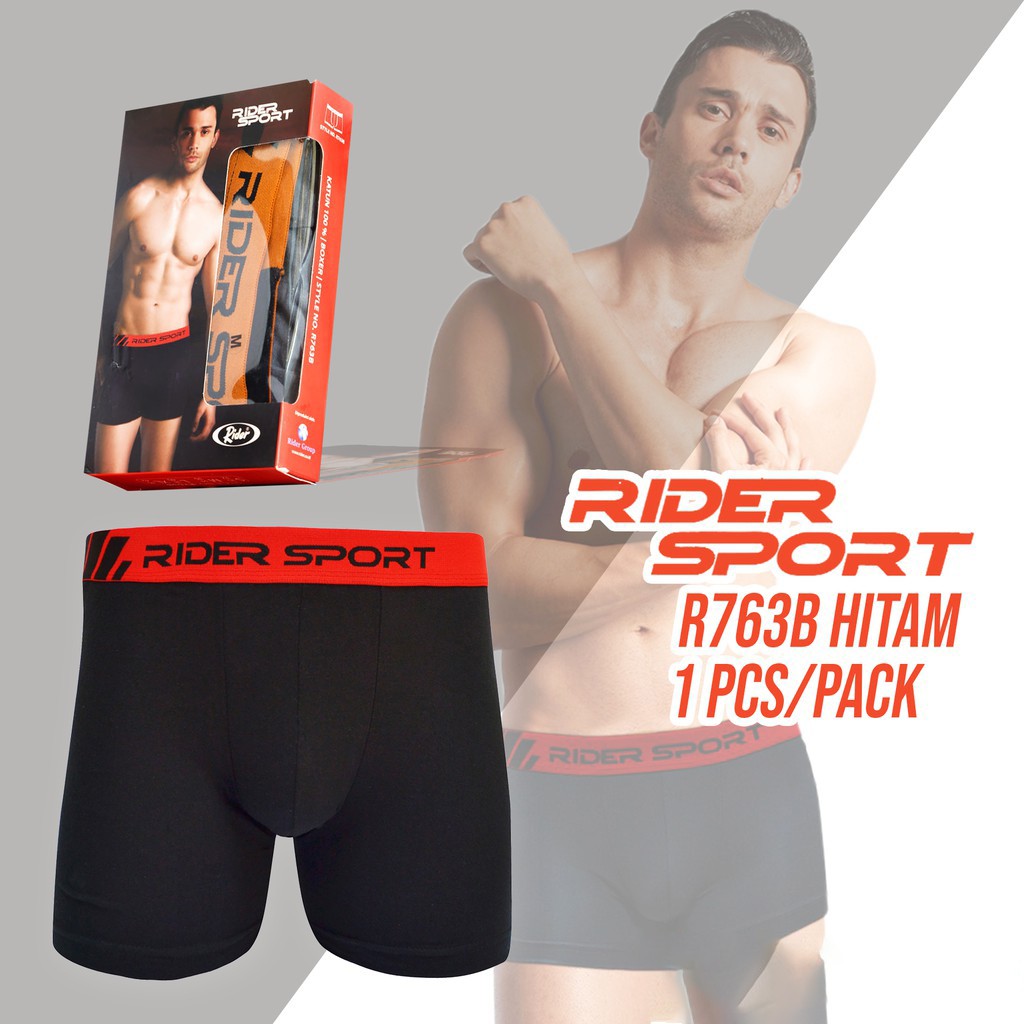 1 Box 1 Pcs Celana Dalam Segi Empat Rider R 763 B - Boxer Pria Dewasa