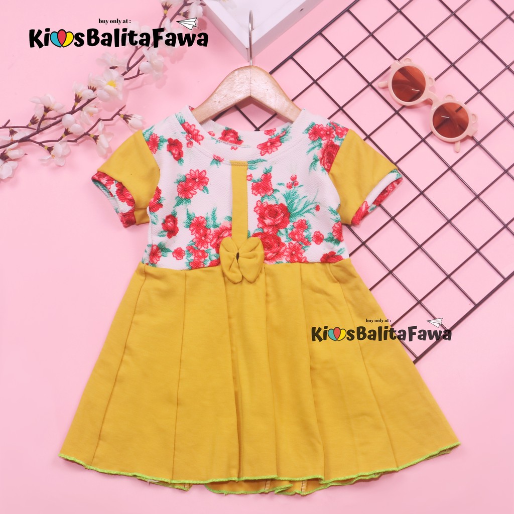 Dress Jasmine size 0-12 Bulan / Dres Bayi Baby Anak Perempuan Baju Lengan Adem Pita Motif Polos BabyCinnamon