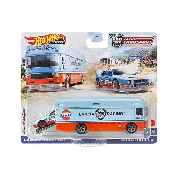 TT26 LANCIA RALLY 037 EURO HAULER LIGHT BLUE GULF Racing Team Transport Premium Diecast Hot Wheels